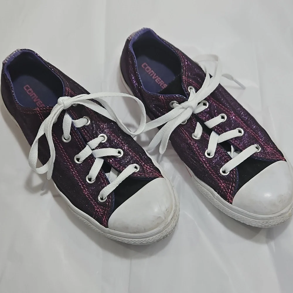 Converse All Star Purple Double Tongue Junior Dot Shimmer Sneakers Sz 4